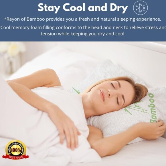 Bamboo Shredded Memory Foam Pillow Hypoallergenic Washable Cover King Queen‎ - Picture 2 of 11